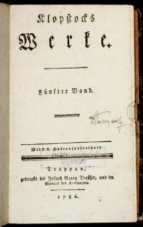 5: Klopstocks Werke. Fünfter Band