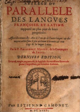 Abbrégé du Parallele des Langues françoise et latine