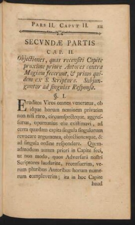 Cap. II. Obiectiones, quas recensiti Capite ...