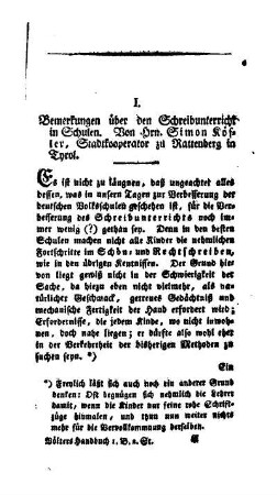 Bemerkungen über den Schreibunterricht in Schulen.