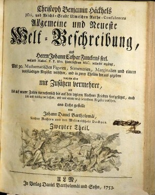Christoph Benjamin Häckhels allgemeine und Neueste Welt-Beschreibung, 2