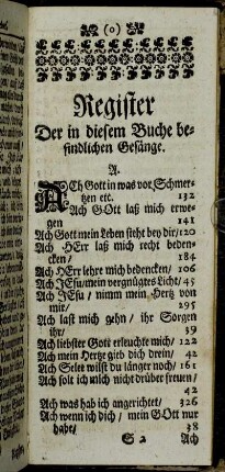 Register Der in diesem Buche befindlichen Gesänge.