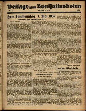 Zweite Ausgabe vom Sonntag, den 01. Mai 1932.