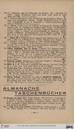 Almanache, Taschenbücher (Nr. 733-838