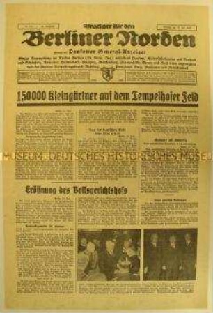 Mitteilungsblatt "Anzeiger für den Berliner Norden" u.a. zur Eröffnung des Volksgerichtshofes