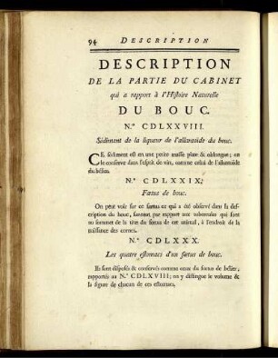 Description De La Partie Du Cabinet qui a rapport à l' Histoire Naturelle Du Bouc.