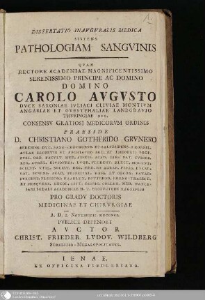 Dissertatio Inavgvralis Medica Sistens Pathologiam Sangvinis