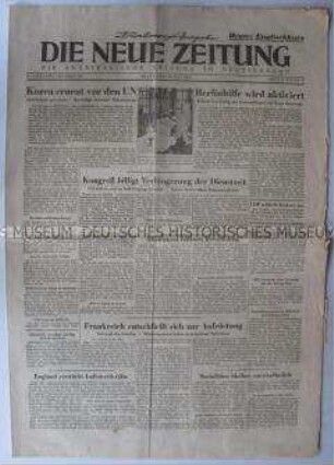 Tageszeitung der US-Armee "Die Neue Zeitung" u.a. zum Krieg in Korea
