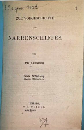 Zur Vorgeschichte des Narrenschiffes : (Seb. Brant.), 1