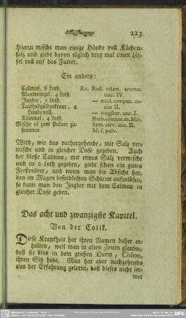 Das acht und zwanzigste Kapitel. Von der Colik