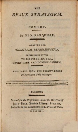 The beaux stratagem : a comedy