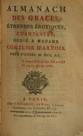 Almanach des graces, étrennes érotiques chantantes : pour l'année ... 1790