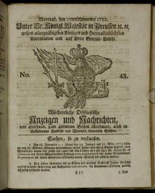 No. 48. Montags, den 27ten November 1752.
