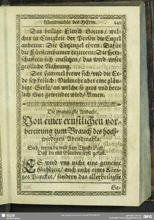 Die zwantzigste Andacht. Von einer ernstlichen vorbereitung zum Brauch des hochwirdigen Abendmahls