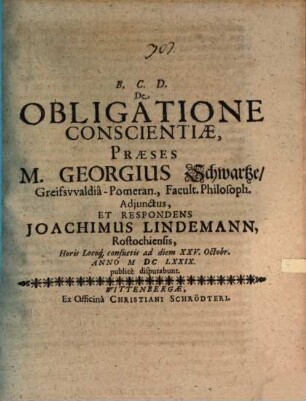 De obligatione conscientiae, disp.