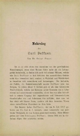 Nekrolog des Carl Deffner in Esslingen