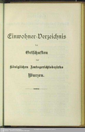 Einwohner-Verzeichnis der Ortschaften des königlichen Amtsgerichtsbezirks Wurzen
