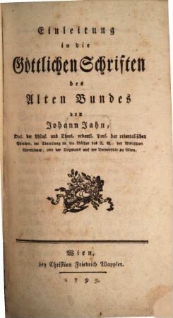 Einleitung in die Göttlichen Schriften des Alten Bundes