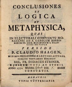 Conclusiones ex logica et metaphysica