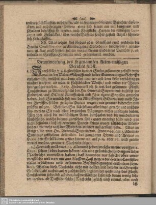 Beantwortung des so genannten Acten-mäßigen Berichts selbst