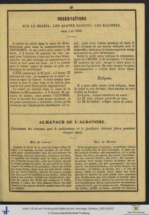 Almanach de l'Agronome.