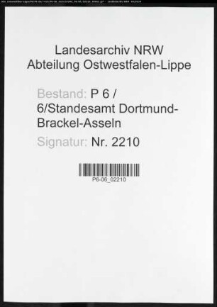 Sterberegister Standesamt Dortmund-Brackel-Asseln (XVI)