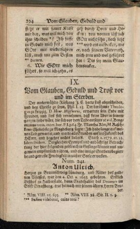 IX. Vom Glauben, Geduld und Trost vor und im Sterben.