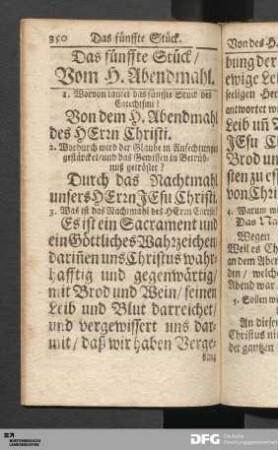 Das fünffte Stück / Vom H. Abendmahl.