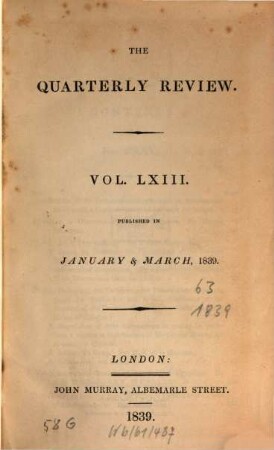 The quarterly review. 63 = No. 125 - 126. 1839