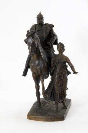 Reiterstandbild Kaiser Wilhelms I. mit Viktoria (Hauptgruppe aus dem ehemaligen Nationalen Denkmal in Berlin). nachmodellierte Verkleinerung