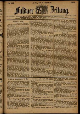 Ausgabe vom Freitag, den 18. September 1885.