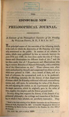 The Edinburgh new philosophical journal. 25/26 = Vol. 13. 1832