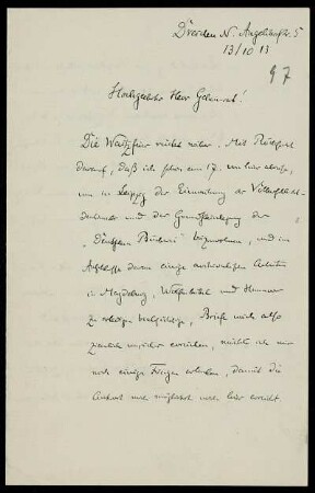 Nr. 5: Brief von Hubert Ermisch an Ferdinand Frensdorff, Dresden, 13.10.1913