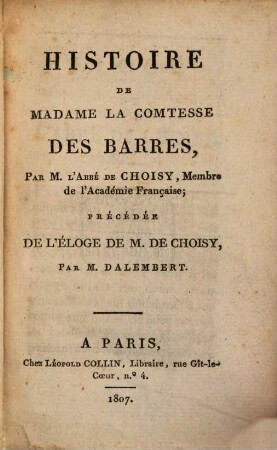 Histoire de Madame la Comtesse Des Barres
