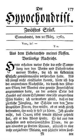 Zwölftes Stück. Sonnabends, den 20 März, 1762.