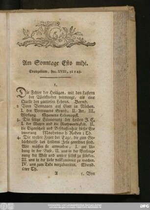 Am Sonntage Esto mihi. Evangelium, Luc. XVIII, 31 - 43.