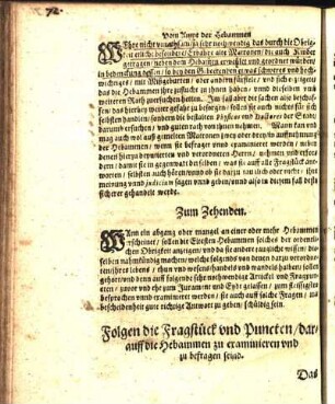 Folgen die Fragstück vnd Puncten / darauff die Hebammen zu examinieren vnd zu befragen seind.