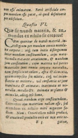 Quaestio VI. Quae sit mundi materia & an mundus ex nihilo creatus?