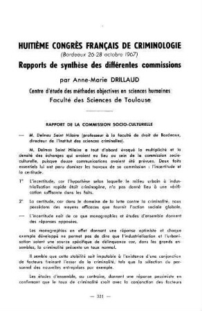 321-328, Huitième Congrès Français de Criminologie (Bordeaux 26-28 octobre 1967)