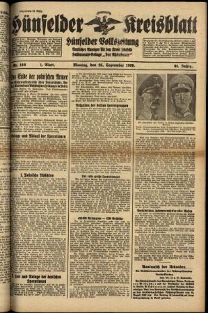 Erste Ausgabe vom Montag, den 25. September 1939.