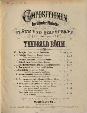 Compositionen berühmter Meister : für Flöte u. Pianoforte übertr., 12. Fantasie über Motive einer Sonate