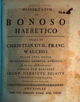 Dissertatio De Bonoso Haeretico