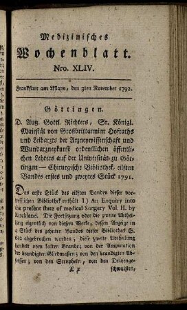 Nro. XLIV. Frankfurt am Mayn, den 3ten November. - Nro. XLVII. Frankfurt am Mayn, den 24ten November 1792.