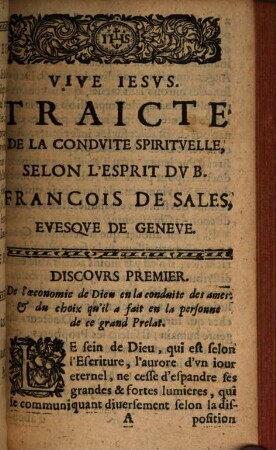 Traité de la Conduite spirituelle selon l'Esprit du François de Sales