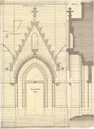 Schmidt, Heinrich von; Kaiserslautern; Marienkirche - Hauptportal (Ansicht, Schnitt)