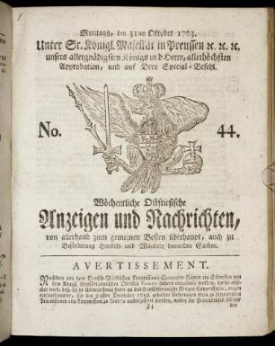 No. 44. Montags, den 31ten Oktober 1763.
