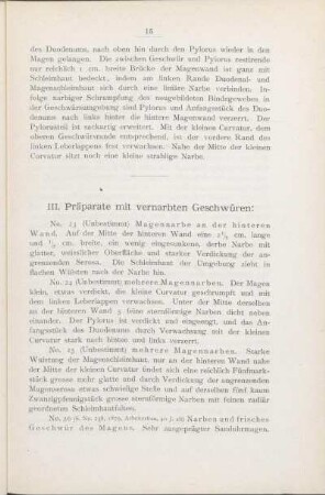 III. Präparate mit vernarbten Geschwüren: