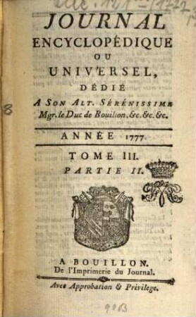 Journal encyclopédique ou universel. 1777, 3