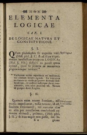 Cap. I. De Logicae Natura Et Constitutione.