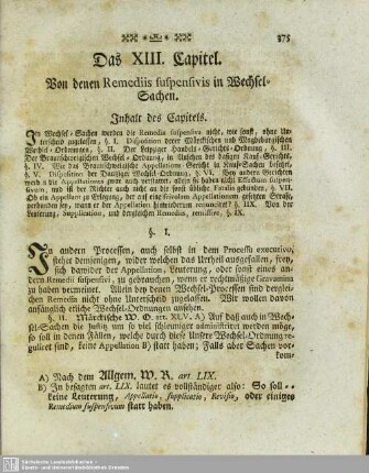 Das XIII. Capitel. Von denen Remediis suspensivis in Wechsel-Sachen